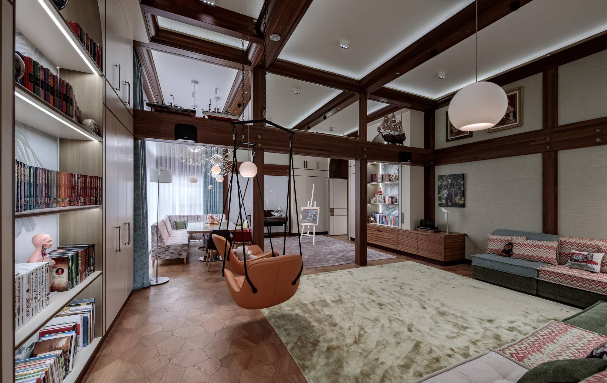 Pagano-house-wood-luxury-worlds-largest-residence-interior-playroom-swing