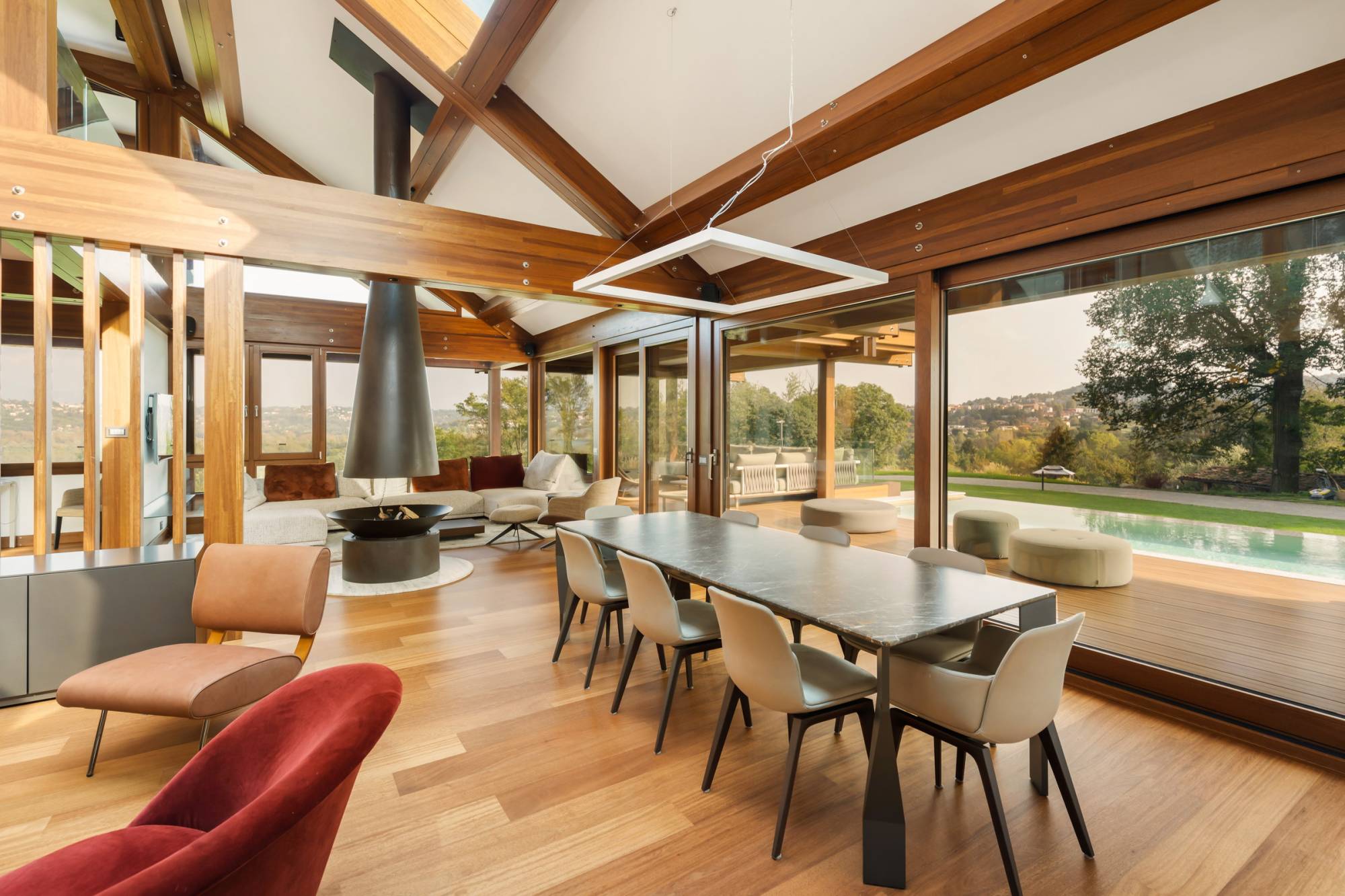 Pagano-house-wood-luxury-villa-varese-dining-living-fireplace