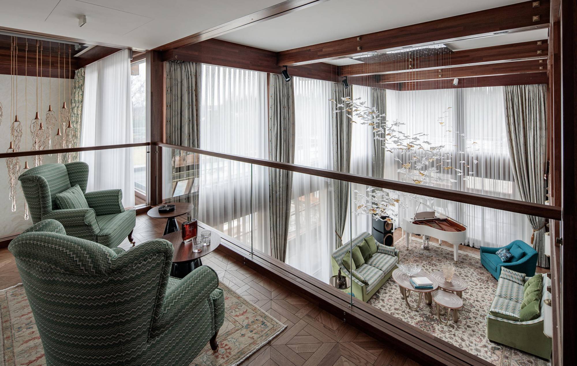 Pagano-house-wood-luxury-worlds-largest-residence-mezzanine-lounge-armchairs